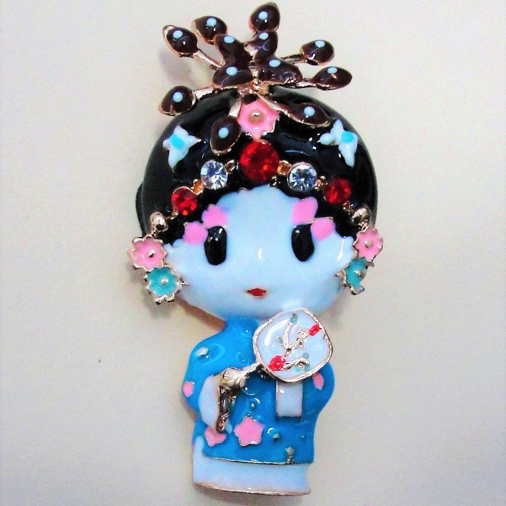 Brilliant GEISHA Girl Asian DOLL Rhinestone Brooch